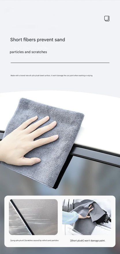 30*60 cm Grey Coral Fleece & Suede Microfiber Cloth Double-Sided Car Wash Towel  , 5X Water Absorption, Scratch-Free & Lint-Free, 360Â° Stitched Edge for Car Detailing, Glass, Home Cleaning - Multi-Purpose Auto Care Cloth