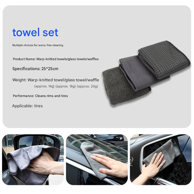 9-Piece Grey Car cleaning kit - Microfibre Wash Mitt, Sponge, Wheel Brush, Waxing Pads & Towels - Complete Auto Detailing Set for Home & Garage Use