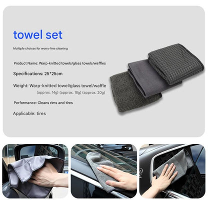 9-Piece Grey Car cleaning kit - Microfibre Wash Mitt, Sponge, Wheel Brush, Waxing Pads & Towels - Complete Auto Detailing Set for Home & Garage Use