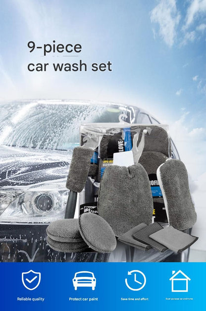 9-Piece Orange Car cleaning kit- Microfibre Wash Mitt, Sponge, Wheel Brush, Waxing Pads & Towels - Complete Auto Detailing Set for Home & Garage Use
