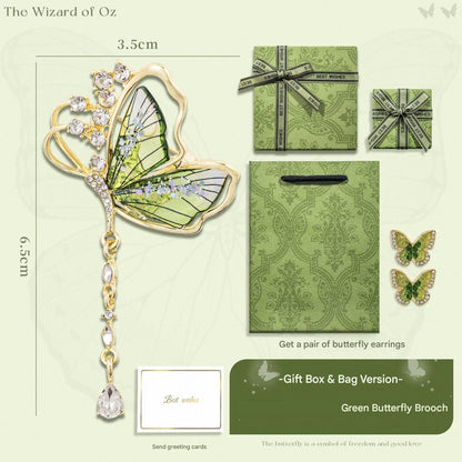 Green Butterfly Brooch - Green Enamel Crystal Tassel Pin - Elegant Alloy Jewelry for Women, Gift for Mom, Teacher, Friend, Birthday, Valentine's Day, Mother's Day
