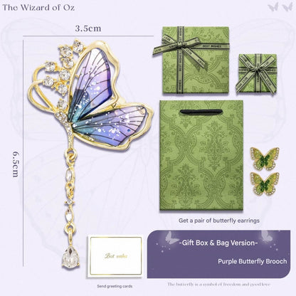 Purple Butterfly Brooch - Green Enamel Crystal Tassel Pin - Elegant Alloy Jewelry for Women, Gift for Mom, Teacher, Friend, Birthday, Valentine's Day, Mother's Day