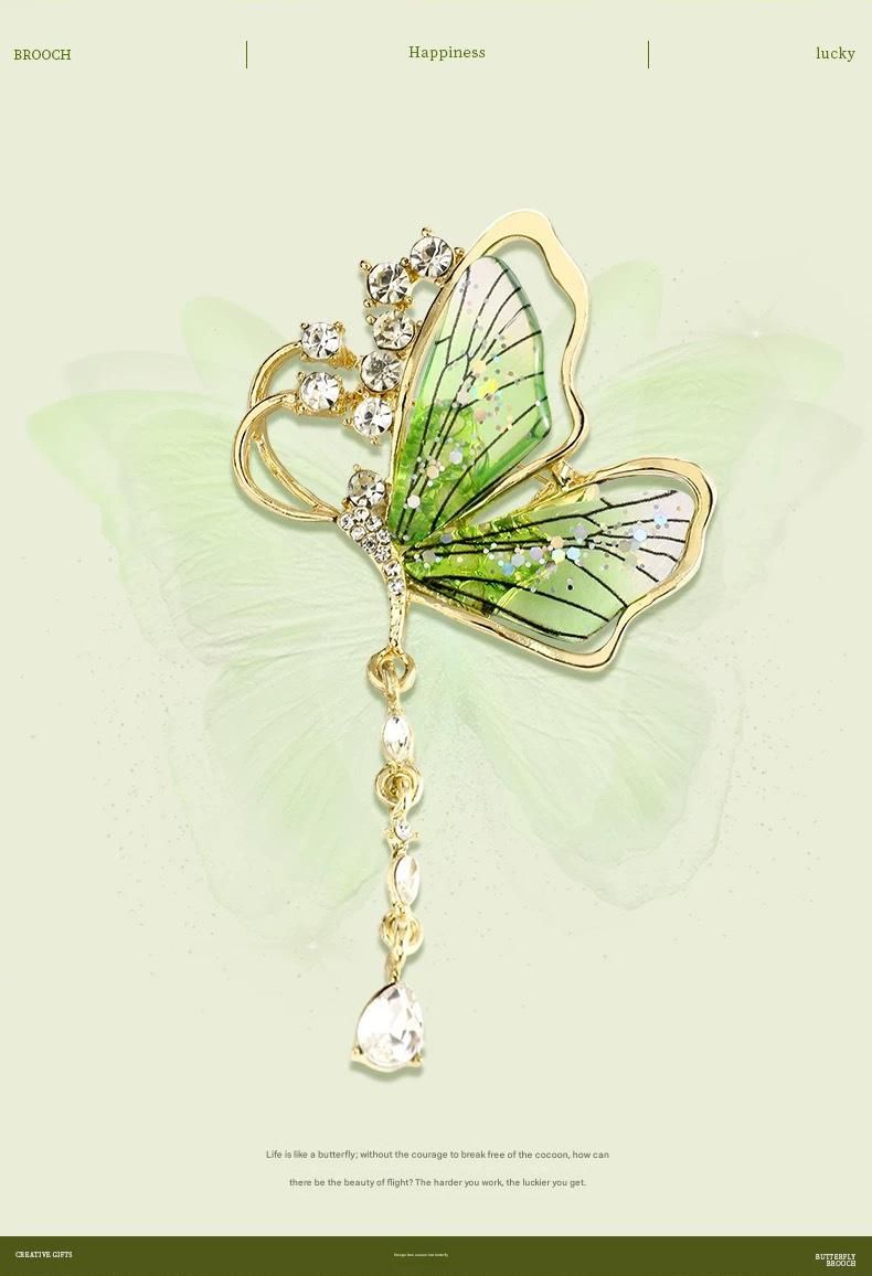 Purple Butterfly Brooch - Green Enamel Crystal Tassel Pin - Elegant Alloy Jewelry for Women, Gift for Mom, Teacher, Friend, Birthday, Valentine's Day, Mother's Day