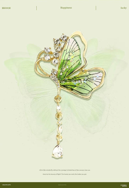 Purple Butterfly Brooch - Green Enamel Crystal Tassel Pin - Elegant Alloy Jewelry for Women, Gift for Mom, Teacher, Friend, Birthday, Valentine's Day, Mother's Day