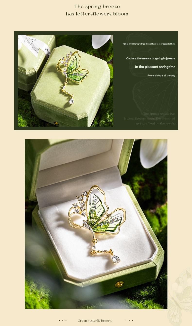 Purple Butterfly Brooch - Green Enamel Crystal Tassel Pin - Elegant Alloy Jewelry for Women, Gift for Mom, Teacher, Friend, Birthday, Valentine's Day, Mother's Day