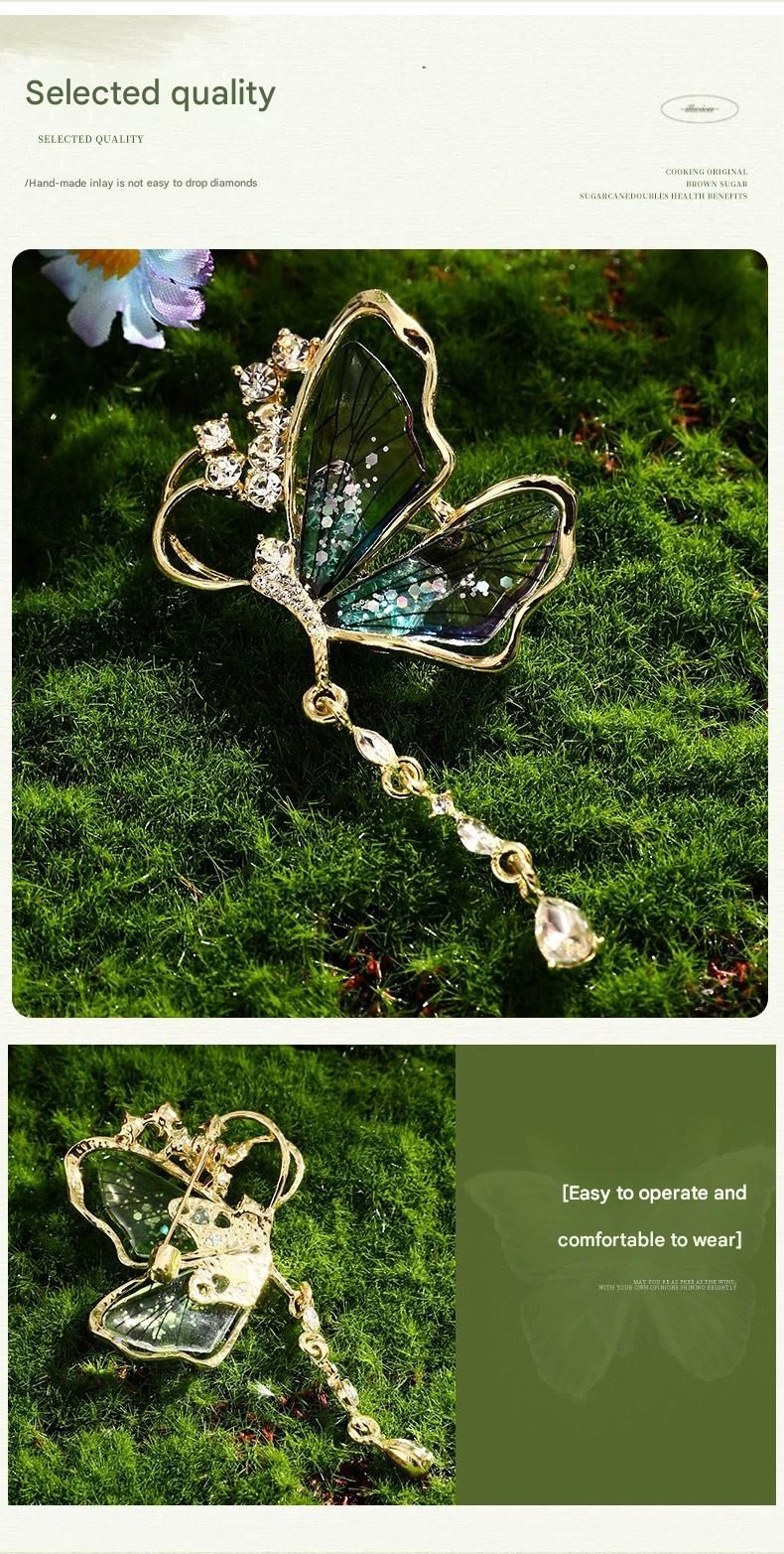 Purple Butterfly Brooch - Green Enamel Crystal Tassel Pin - Elegant Alloy Jewelry for Women, Gift for Mom, Teacher, Friend, Birthday, Valentine's Day, Mother's Day