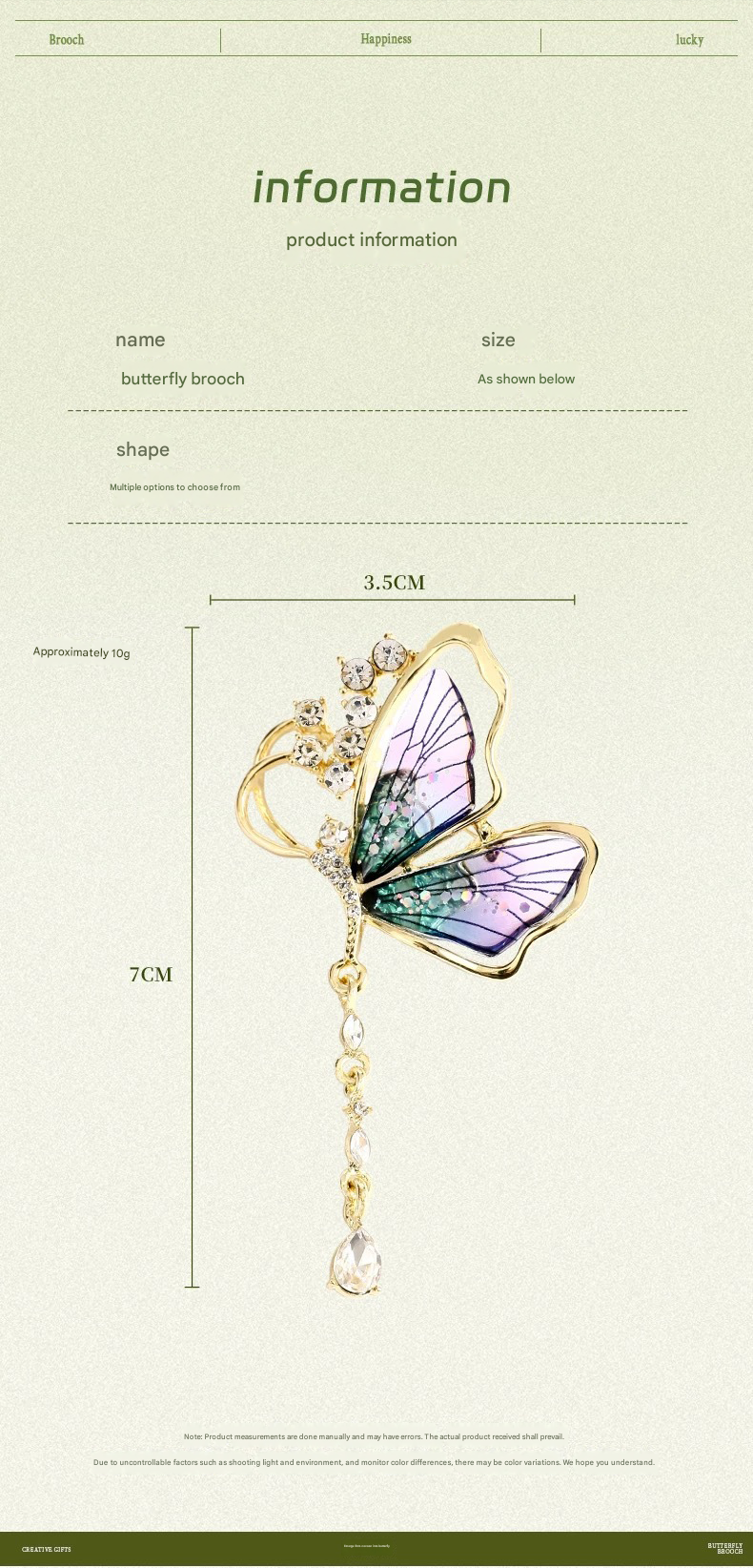 Purple Butterfly Brooch - Green Enamel Crystal Tassel Pin - Elegant Alloy Jewelry for Women, Gift for Mom, Teacher, Friend, Birthday, Valentine's Day, Mother's Day