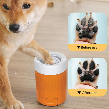 Orange Pet Paw Cleaner Cup - Portable Dog Foot Washer with Soft Silicone Bristles - Easy Clean, Detachable Design for Small to Medium Dogs & Cats