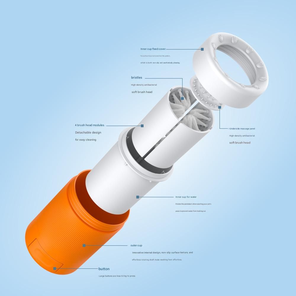 Orange Pet Paw Cleaner Cup - Portable Dog Foot Washer with Soft Silicone Bristles - Easy Clean, Detachable Design for Small to Medium Dogs & Cats