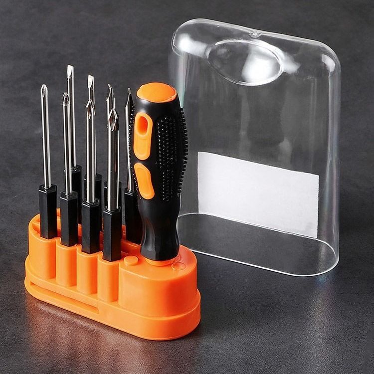 8-in-1 Black and Orange Multi-Bit Screwdriver Set - Compact Precision Tool Kit with Phillips and Slotted Bits - Ergonomic Handle, Hex Shank Design, Portable Storage Base,Chrome vanadium steel - Ideal for Electronics, PC, Appliances, and DIY Repairs