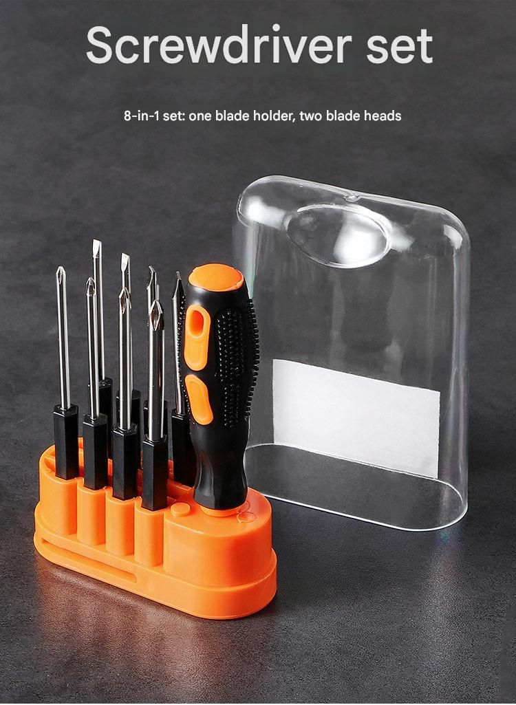 8-in-1 Black and Orange Multi-Bit Screwdriver Set - Compact Precision Tool Kit with Phillips and Slotted Bits - Ergonomic Handle, Hex Shank Design, Portable Storage Base,Chrome vanadium steel - Ideal for Electronics, PC, Appliances, and DIY Repairs