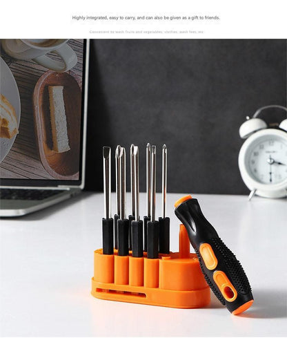 8-in-1 Black and Orange Multi-Bit Screwdriver Set - Compact Precision Tool Kit with Phillips and Slotted Bits - Ergonomic Handle, Hex Shank Design, Portable Storage Base,Chrome vanadium steel - Ideal for Electronics, PC, Appliances, and DIY Repairs