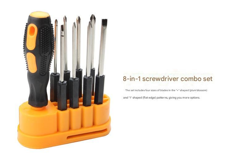 8-in-1 Black and Orange Multi-Bit Screwdriver Set - Compact Precision Tool Kit with Phillips and Slotted Bits - Ergonomic Handle, Hex Shank Design, Portable Storage Base,Chrome vanadium steel - Ideal for Electronics, PC, Appliances, and DIY Repairs