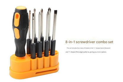 8-in-1 Black and Orange Multi-Bit Screwdriver Set - Compact Precision Tool Kit with Phillips and Slotted Bits - Ergonomic Handle, Hex Shank Design, Portable Storage Base,Chrome vanadium steel - Ideal for Electronics, PC, Appliances, and DIY Repairs