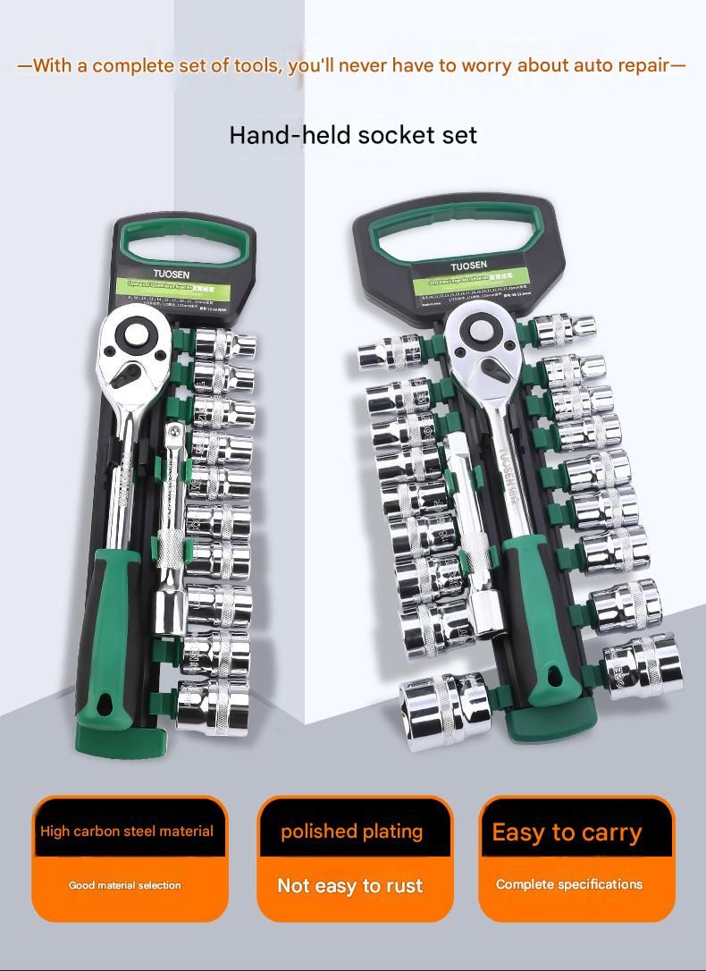 Green 14-Piece 1/4-Inch Drive 24-Tooth Ratchet & Socket Set — High-Carbon Steel, Mirror-Polished Socket Wrench Tool Kit — Automotive Repair Tool Set with Quick-Release Ratchet — Ideal for Car Maintenance, Mechanical Repairs, and DIY Projects