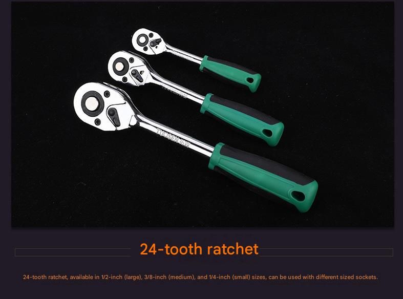 Green 14-Piece 1/4-Inch Drive 24-Tooth Ratchet & Socket Set — High-Carbon Steel, Mirror-Polished Socket Wrench Tool Kit — Automotive Repair Tool Set with Quick-Release Ratchet — Ideal for Car Maintenance, Mechanical Repairs, and DIY Projects