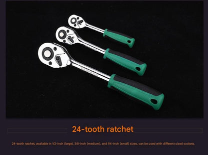 Green 14-Piece 1/4-Inch Drive 24-Tooth Ratchet & Socket Set — High-Carbon Steel, Mirror-Polished Socket Wrench Tool Kit — Automotive Repair Tool Set with Quick-Release Ratchet — Ideal for Car Maintenance, Mechanical Repairs, and DIY Projects