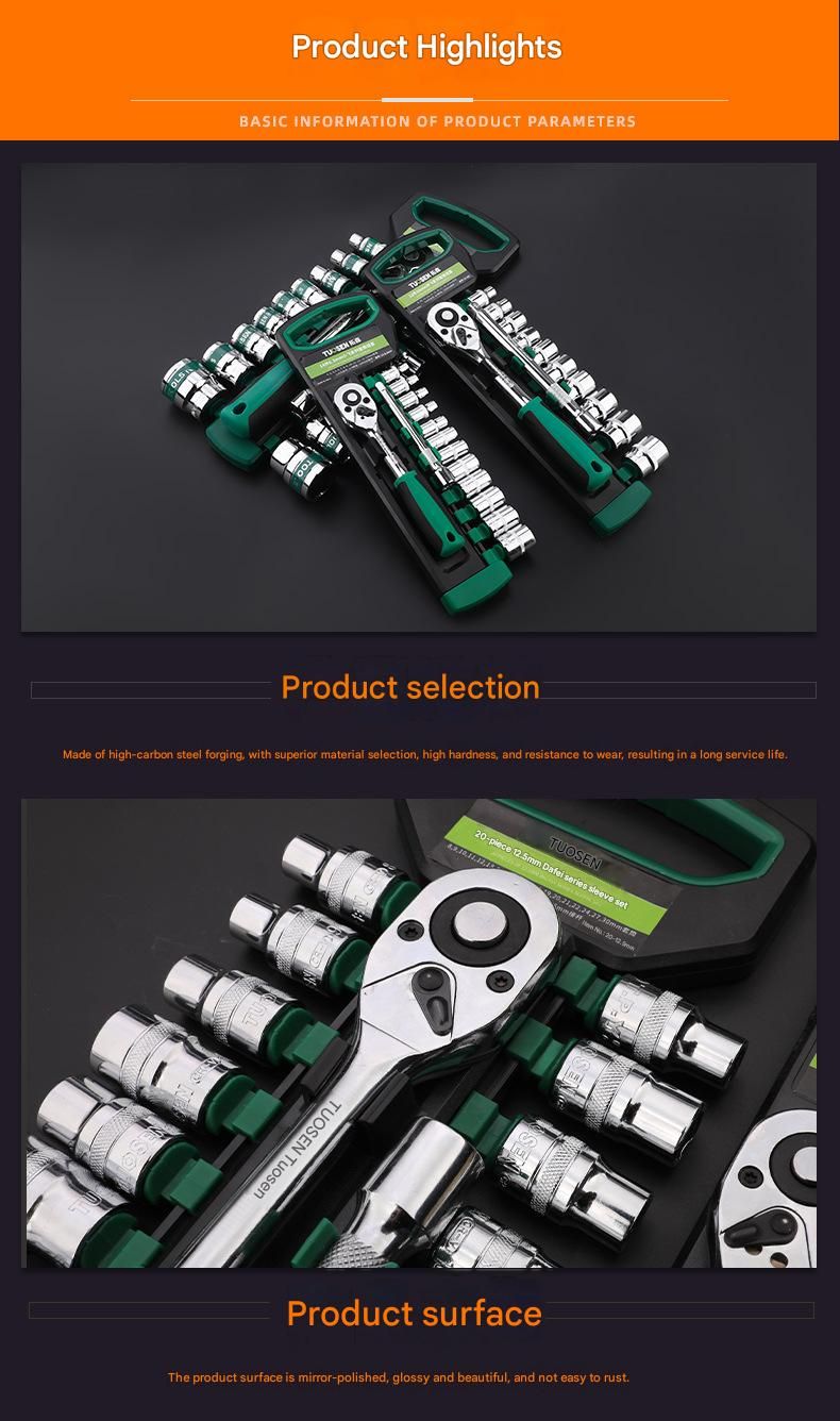 Green 12-Piece 1/2-Inch Drive 24-Tooth Ratchet & Socket Set — High-Carbon Steel, Mirror-Polished Socket Wrench Tool Kit — Automotive Repair Tool Set with Quick-Release Ratchet — Ideal for Car Maintenance, Mechanical Repairs, and DIY Projects
