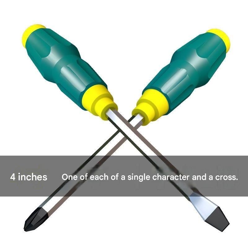 2-piece Green One 4-inch Phillips screwdriver and one 4-inch flathead screwdriver  Impact-Resistant Magnetic Screwdriver with Through-Tang Shaft — Chrome Vanadium Steel Bit, Ergonomic Non-Slip Handle — Ideal for Automotive Repair, Machinery Maintenance, F