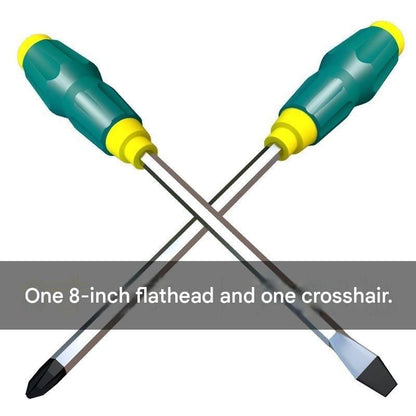 2-piece Green One 8-inch Phillips screwdriver and one 8-inch flathead screwdriver  Impact-Resistant Magnetic Screwdriver with Through-Tang Shaft — Chrome Vanadium Steel Bit, Ergonomic Non-Slip Handle — Ideal for Automotive Repair, Machinery Maintenance, F