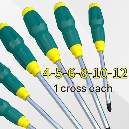 6-piece Green Phillips screwdriver Impact-Resistant Magnetic Screwdriver with Through-Tang Shaft — Chrome Vanadium Steel Bit, Ergonomic Non-Slip Handle — Ideal for Automotive Repair, Machinery Maintenance, Furniture Assembly, and Home DIY Projects