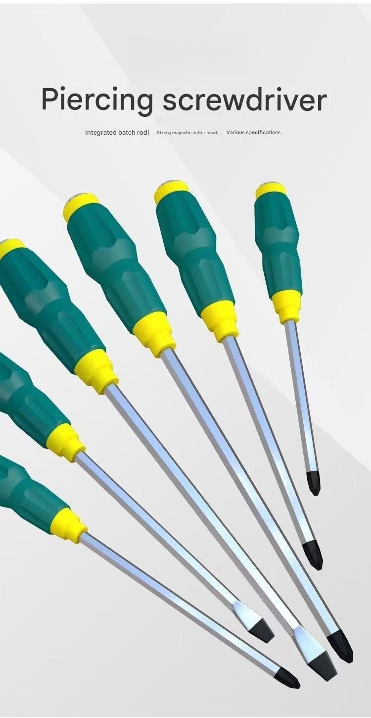 6-piece Green Phillips screwdriver Impact-Resistant Magnetic Screwdriver with Through-Tang Shaft — Chrome Vanadium Steel Bit, Ergonomic Non-Slip Handle — Ideal for Automotive Repair, Machinery Maintenance, Furniture Assembly, and Home DIY Projects