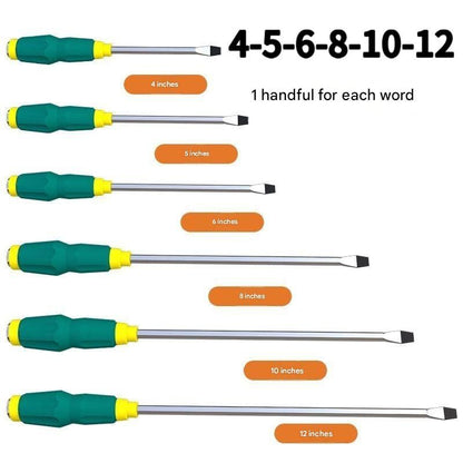 6-piece Green flathead screwdriver Impact-Resistant Magnetic Screwdriver with Through-Tang Shaft — Chrome Vanadium Steel Bit, Ergonomic Non-Slip Handle — Ideal for Automotive Repair, Machinery Maintenance, Furniture Assembly, and Home DIY Projects
