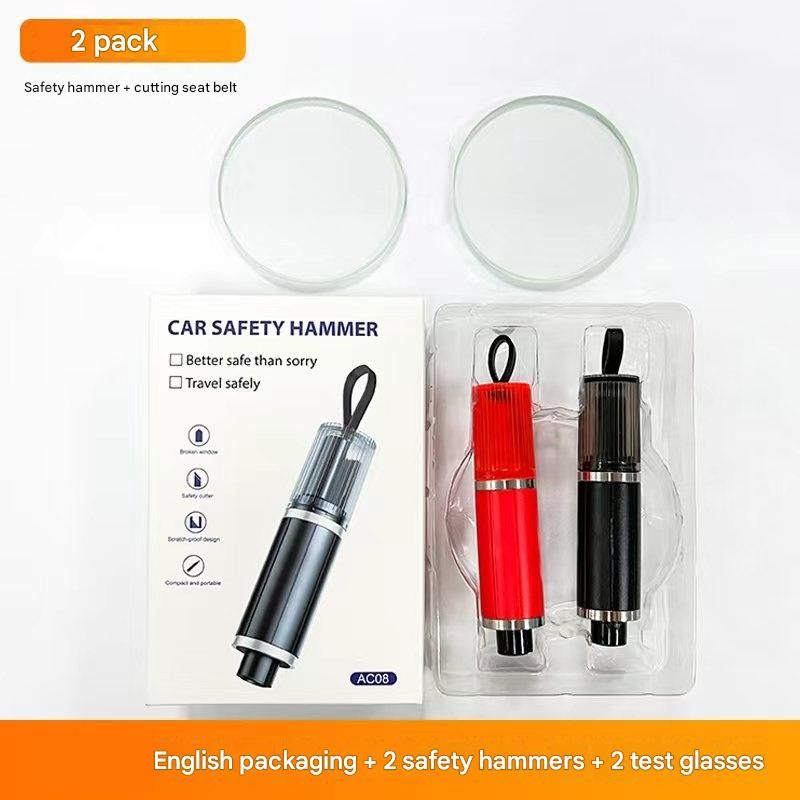 2-piece Black and Red 2-in-1 Car Window Breaker and Seatbelt Cutter - Tungsten Steel Tip, Compact Emergency Escape Tool for Vehicle Safety, Portable Survival Hammer