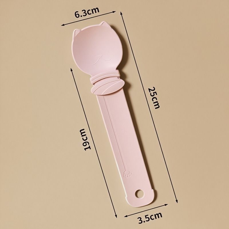 Pink Cat Treat Spoon for Wet Food & Paste - Extra-Long PP Handle, Food-Grade Squeeze Feeder with Anti-Spill Bowl, Easy One-Handed Operation for Cats