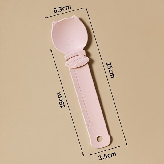 Pink Cat Treat Spoon for Wet Food & Paste - Extra-Long PP Handle, Food-Grade Squeeze Feeder with Anti-Spill Bowl, Easy One-Handed Operation for Cats