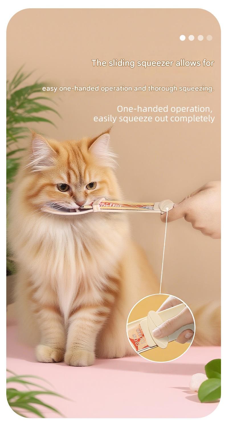 Pink Cat Treat Spoon for Wet Food & Paste - Extra-Long PP Handle, Food-Grade Squeeze Feeder with Anti-Spill Bowl, Easy One-Handed Operation for Cats