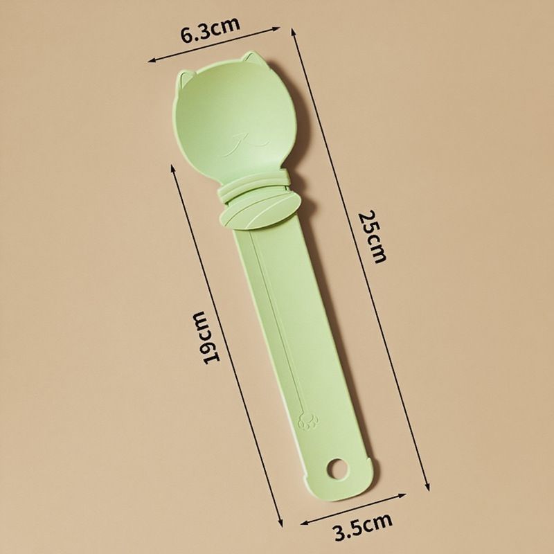 Green Cat Treat Spoon for Wet Food & Paste - Extra-Long PP Handle, Food-Grade Squeeze Feeder with Anti-Spill Bowl, Easy One-Handed Operation for Cats