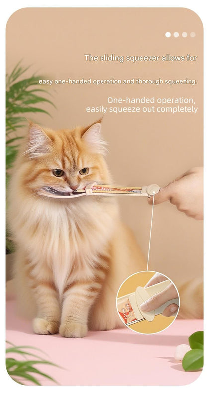 Green Cat Treat Spoon for Wet Food & Paste - Extra-Long PP Handle, Food-Grade Squeeze Feeder with Anti-Spill Bowl, Easy One-Handed Operation for Cats