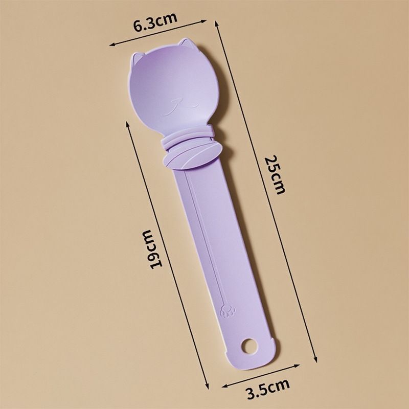 Purple Cat Treat Spoon for Wet Food & Paste - Extra-Long PP Handle, Food-Grade Squeeze Feeder with Anti-Spill Bowl, Easy One-Handed Operation for Cats