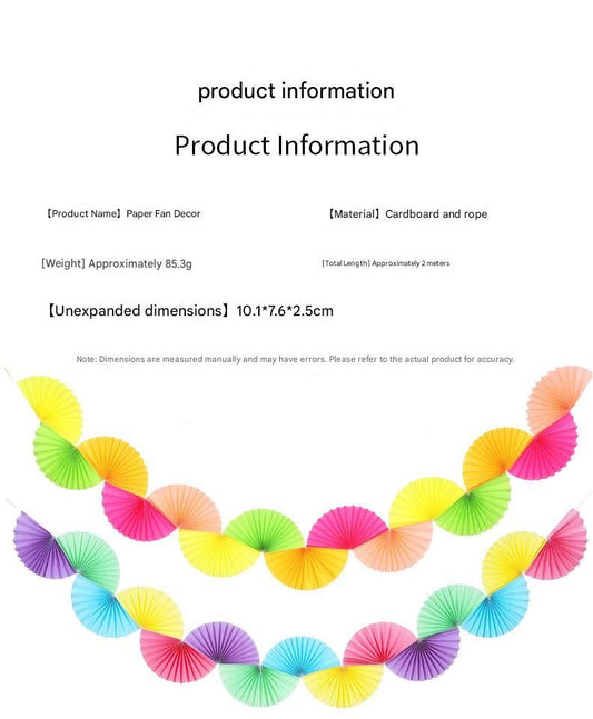 2-piece Macaron Colors Paper Fan Garland - Colourful Party Bunting with Vibrant Folded Paper Fans, Durable Cardstock Design for Birthday, Wedding & Festival Decor