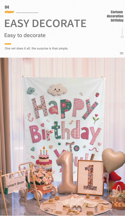 Blue Happy Birthday Backdrop Banner - Reusable Fabric Party Decoration with Colourful Lettering, Photo Background for Birthday, Celebration