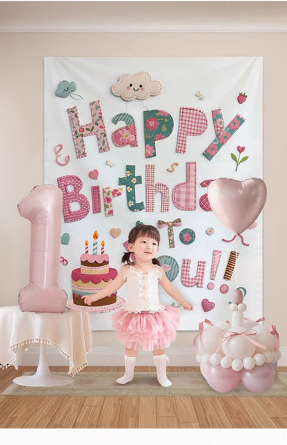 Blue Happy Birthday Backdrop Banner - Reusable Fabric Party Decoration with Colourful Lettering, Photo Background for Birthday, Celebration