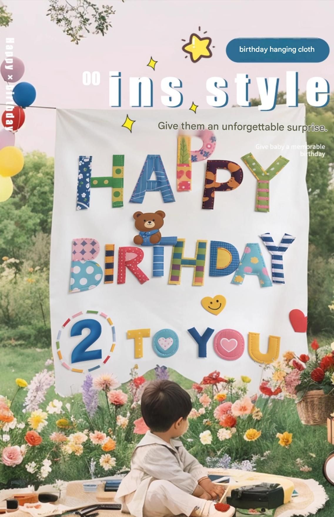 Pink Happy Birthday Backdrop Banner - Reusable Fabric Party Decoration with Colourful Lettering, Photo Background for Birthday,  Celebration