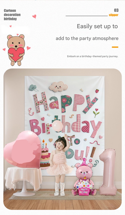 Pink Happy Birthday Backdrop Banner - Reusable Fabric Party Decoration with Colourful Lettering, Photo Background for Birthday,  Celebration