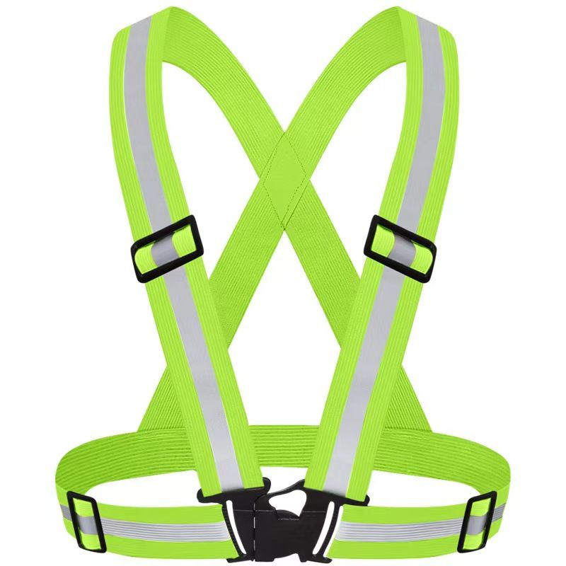 Green Adjustable Reflective Safety Vest - High Visibility Elastic Straps for Night Running, Cycling & Construction, Lightweight Polyester Reflective Harness for Adults