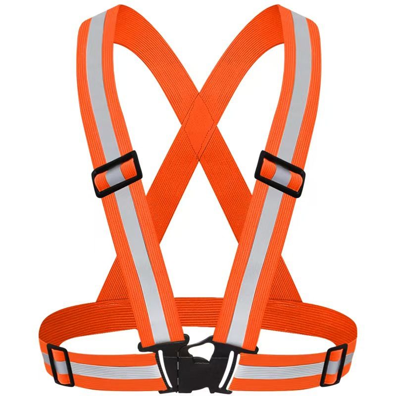 Orange Adjustable Reflective Safety Vest - High Visibility Elastic Straps for Night Running, Cycling & Construction, Lightweight Polyester Reflective Harness for Adults