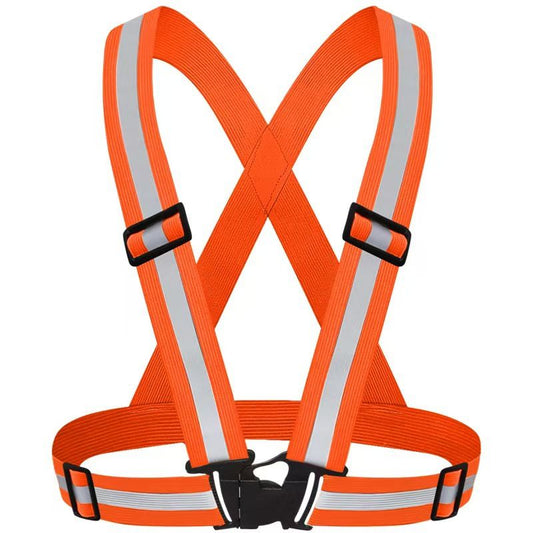 Orange Adjustable Reflective Safety Vest - High Visibility Elastic Straps for Night Running, Cycling & Construction, Lightweight Polyester Reflective Harness for Adults