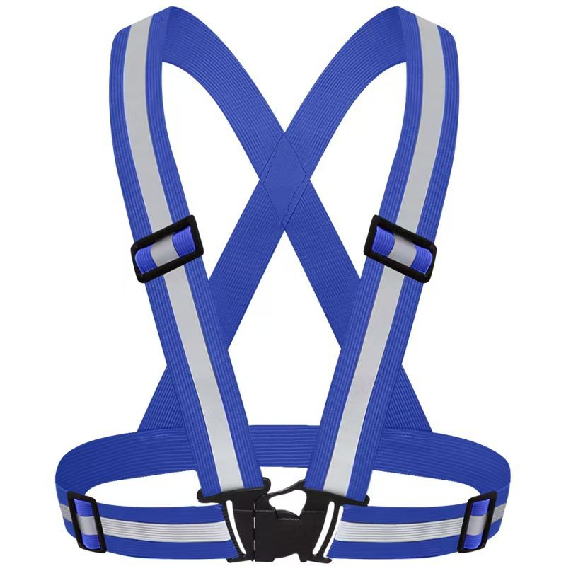 Blue Adjustable Reflective Safety Vest - High Visibility Elastic Straps for Night Running, Cycling & Construction, Lightweight Polyester Reflective Harness for Adults