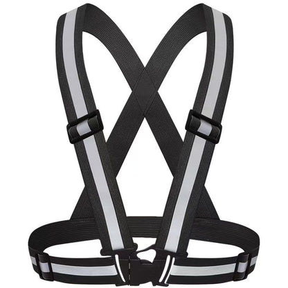Black Adjustable Reflective Safety Vest - High Visibility Elastic Straps for Night Running, Cycling & Construction, Lightweight Polyester Reflective Harness for Adults