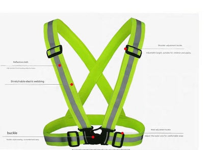 Black Adjustable Reflective Safety Vest - High Visibility Elastic Straps for Night Running, Cycling & Construction, Lightweight Polyester Reflective Harness for Adults