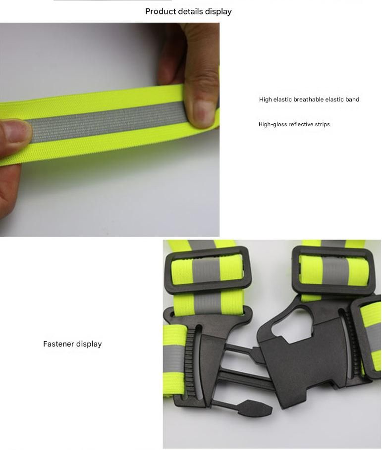 Black Adjustable Reflective Safety Vest - High Visibility Elastic Straps for Night Running, Cycling & Construction, Lightweight Polyester Reflective Harness for Adults