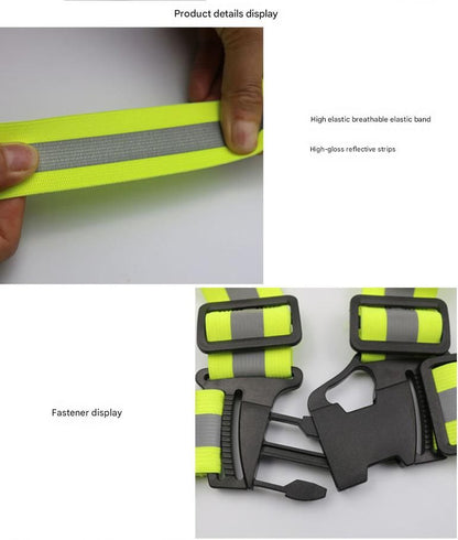 Black Adjustable Reflective Safety Vest - High Visibility Elastic Straps for Night Running, Cycling & Construction, Lightweight Polyester Reflective Harness for Adults