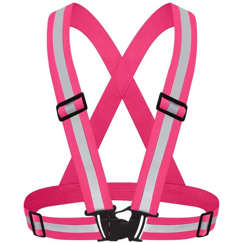 Pink Adjustable Reflective Safety Vest - High Visibility Elastic Straps for Night Running, Cycling & Construction, Lightweight Polyester Reflective Harness for Adults