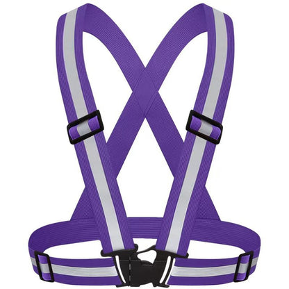 Purple Adjustable Reflective Safety Vest - High Visibility Elastic Straps for Night Running, Cycling & Construction, Lightweight Polyester Reflective Harness for Adults