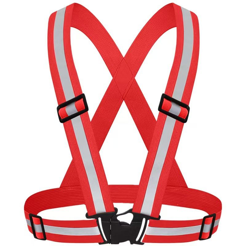Red Adjustable Reflective Safety Vest - High Visibility Elastic Straps for Night Running, Cycling & Construction, Lightweight Polyester Reflective Harness for Adults